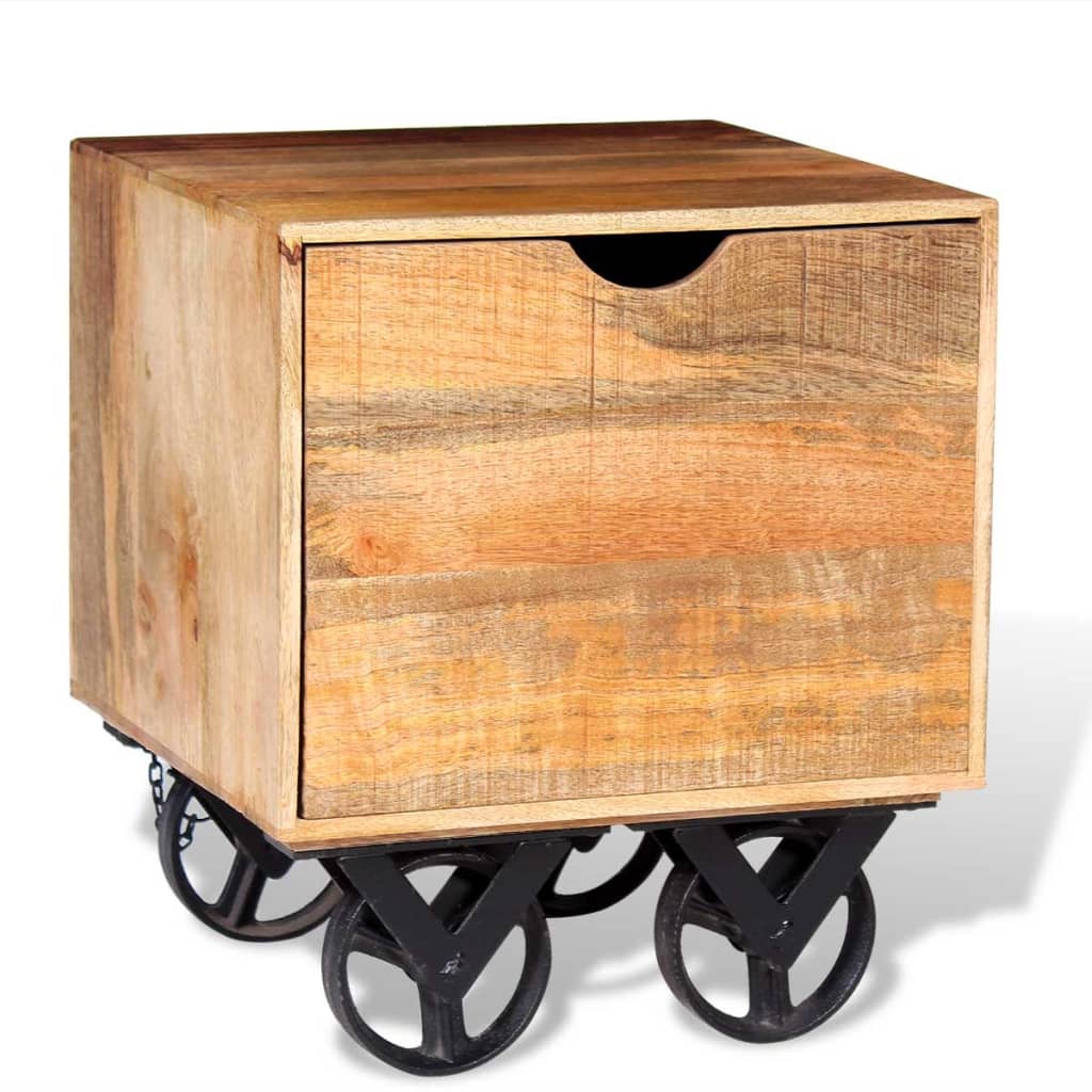Mesa Auxiliar Con Cajón Ruedas Madera De Mango 40x40x45 Cm_1