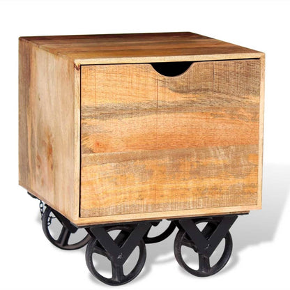 Mesa Auxiliar Con Cajón Ruedas Madera De Mango 40x40x45 Cm_1