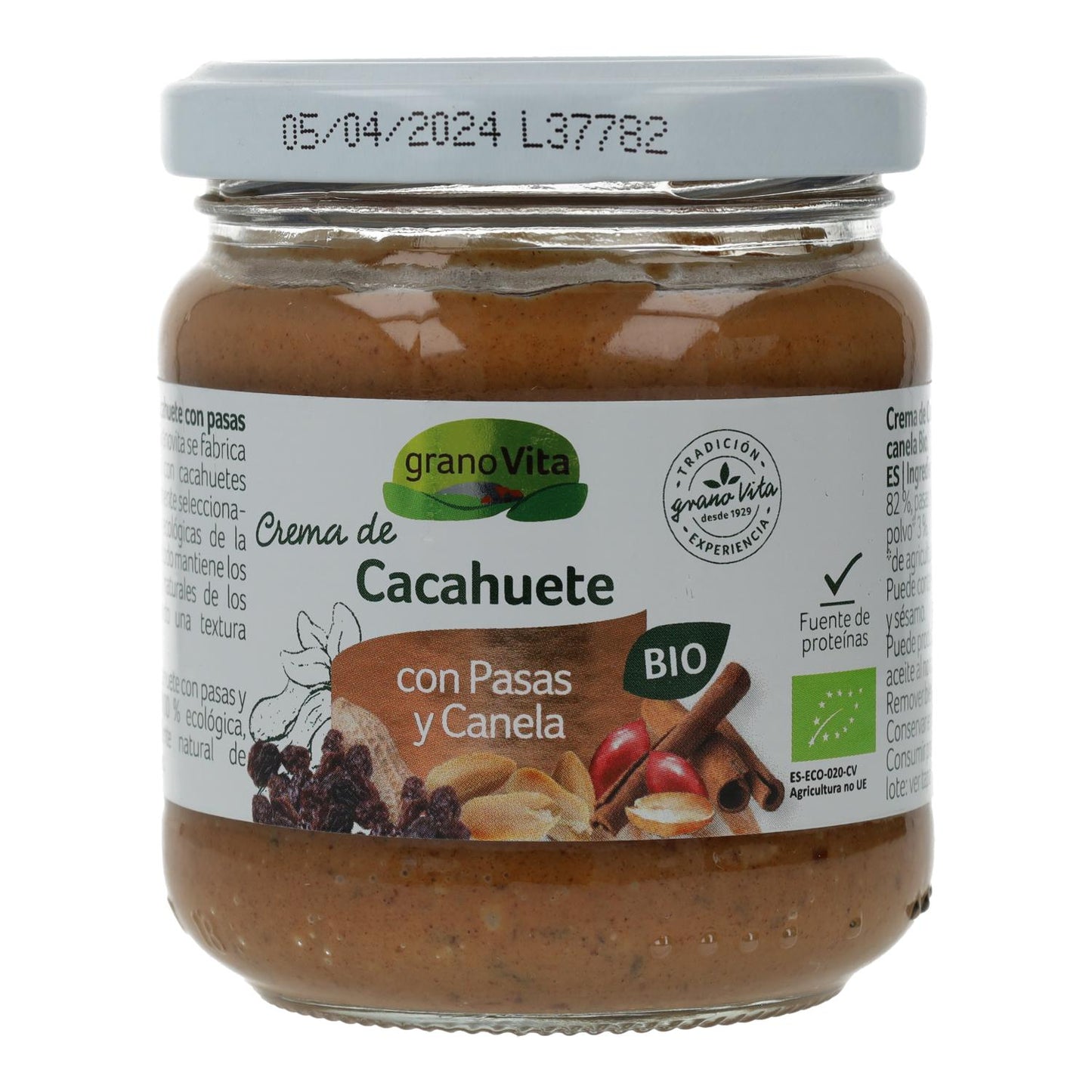Granovita Manteiga de Amendoim Biológica com Passas e Canela 175 g