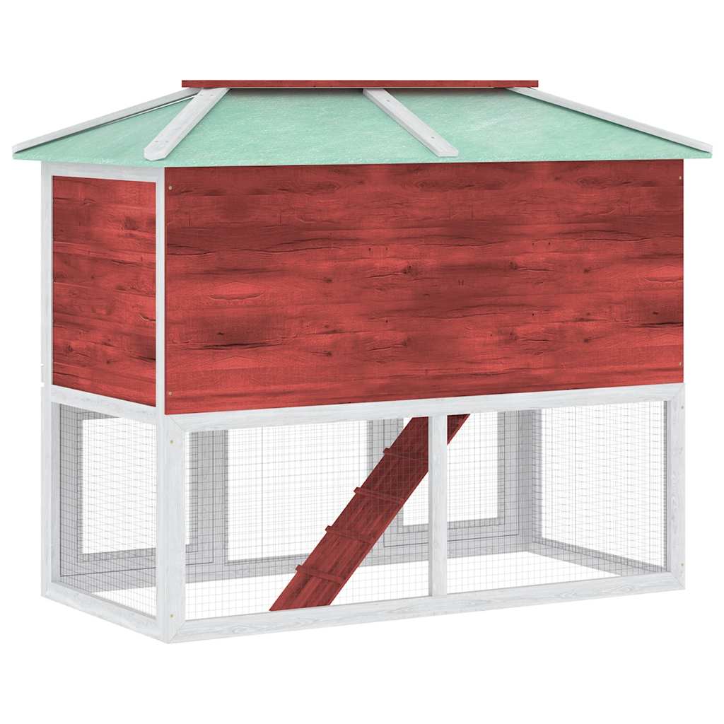 Conejera Jaula De Animales Con Doble Piso De Madera Rojo_5
