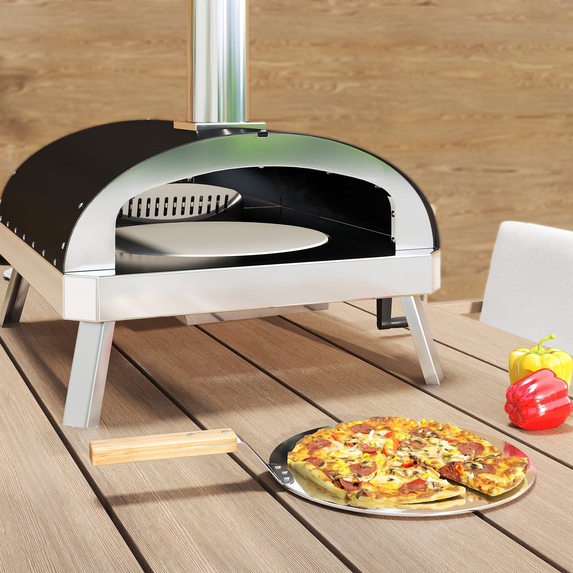 Outsunny Mini Horno De Pizza Exterior Portátil Con Piedra Refractaria Y Bandeja_3