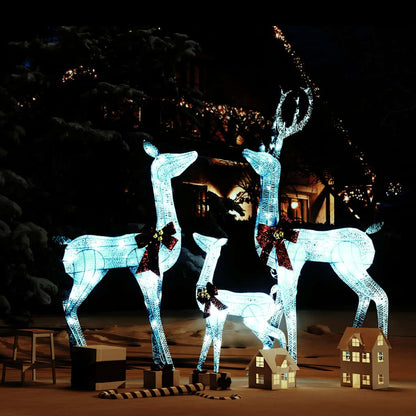 Vidaxl Figuras Familia De Renos De Navidad Blanco Y Plateado 201 Led_1