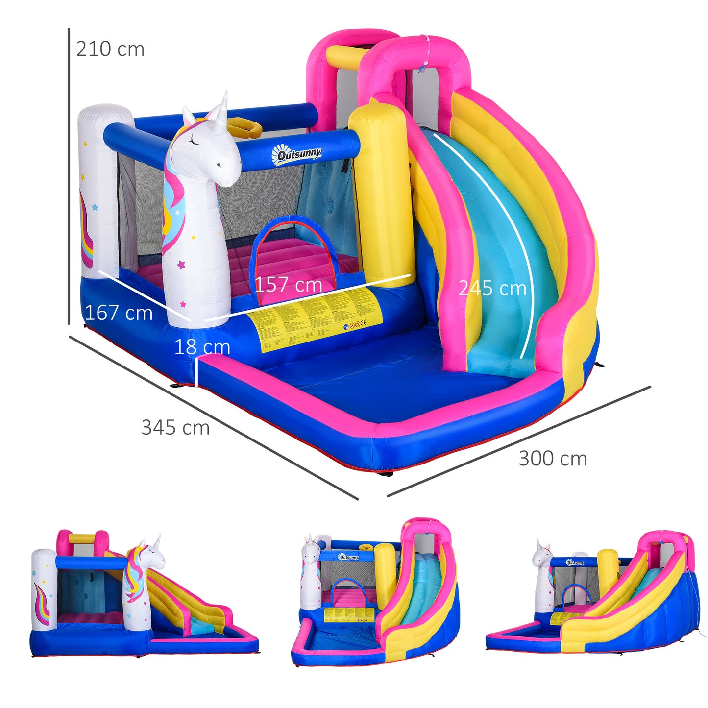 Outsunny Castillo Hinchable Infantil Con Tobogán Inflador 360x305x210 Cm Multi_2