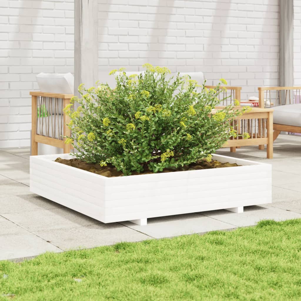 Jardinera De Madera Maciza De Pino Blanca 110x110x26,5 Cm_1