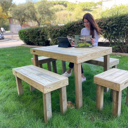 Conjunto De Jardín  Korudeck De Madera  Con Mesa Y Bancos Vidahuerto._2