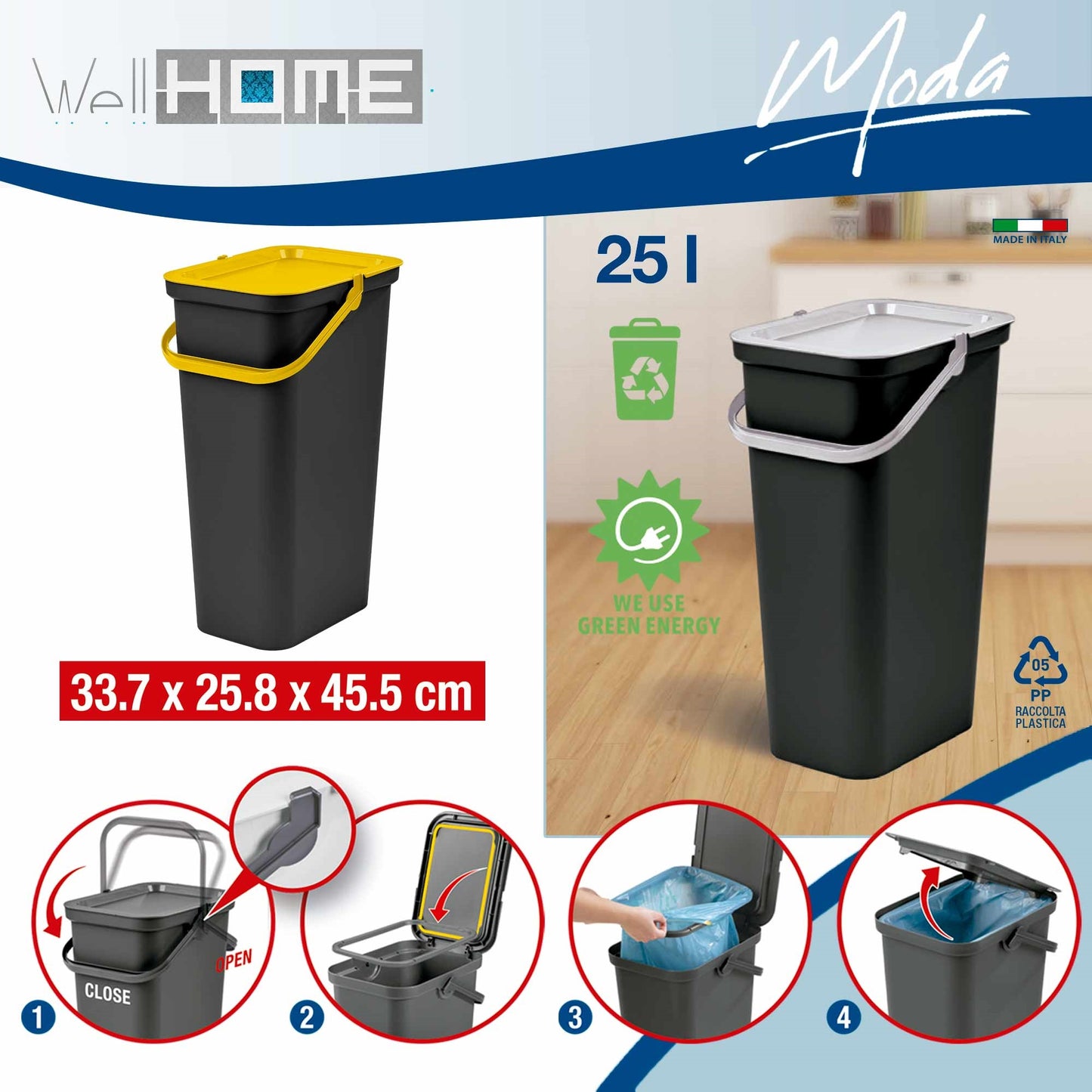 Set De 2 Papeleras moda 25l Con Asa Ámbar Y Negro_1