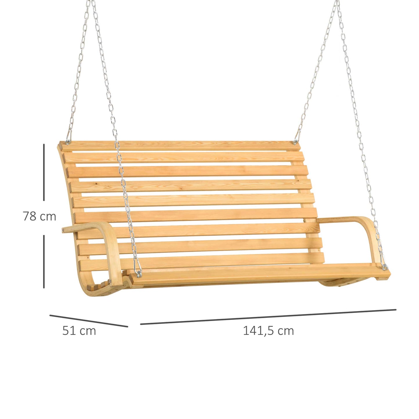 Outsunny Banco Columpio De Madera 2 Plazas Tipo Balancín Colgante 141,5x51x78cm_2
