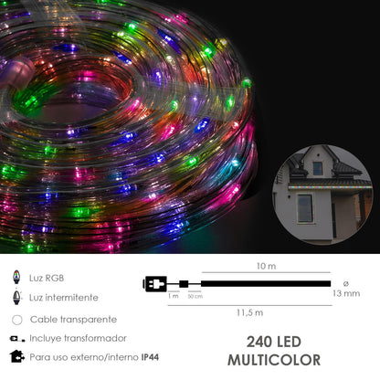 Luces Navidad Tubo Luz Multicolor 240 Leds Uso  Exteriores / Interiores Protección Ip44 Rollo 10 Metros