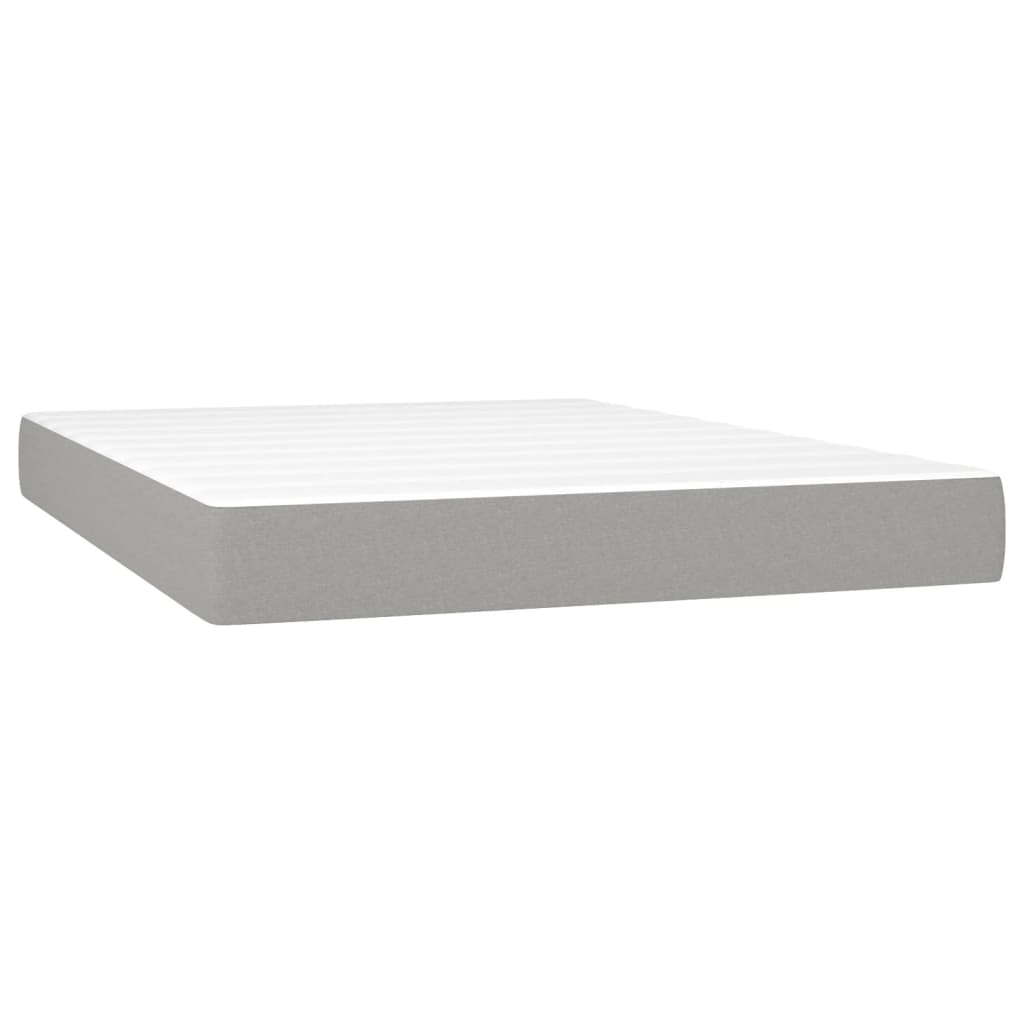 Cama Box Spring Colchón Y Luces Led Tela Gris Claro 140x190 Cm / Vetonek_5
