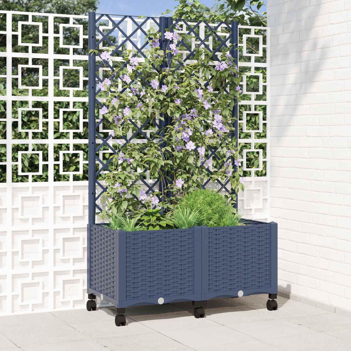 Jardinera Con Enrejado Y Ruedas Gris Azulado 80 X 40 X 146 Cm_1