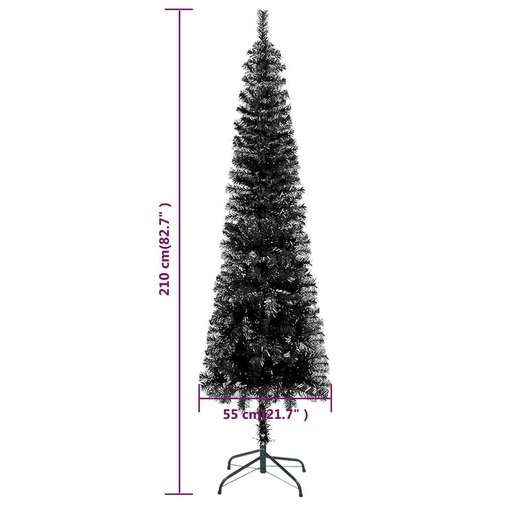 Vidaxl Árbol De Navidad Delgado Con Luces Y Bolas Negro 210 Cm_2