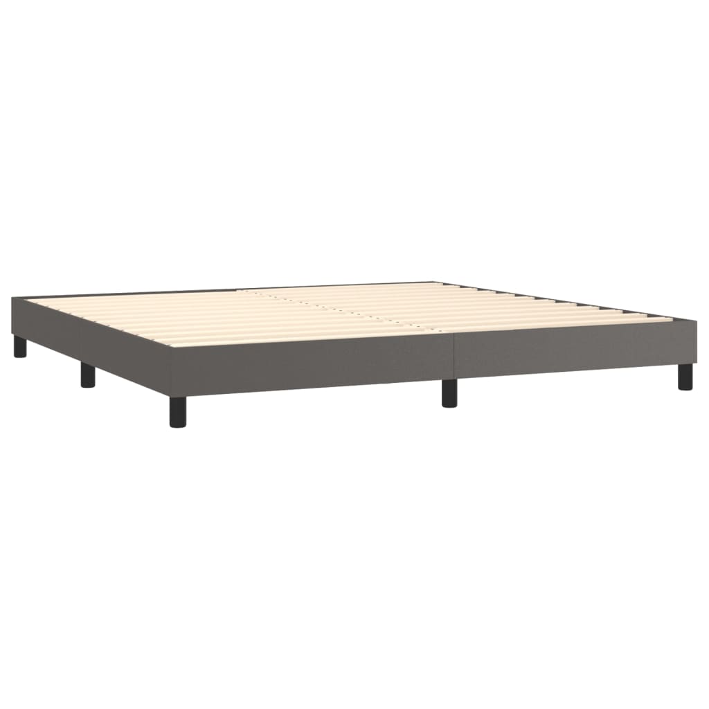 Cama Box Spring Colchón Y Led Cuero Sintético Gris 200x200 Cm / Vetonek_3