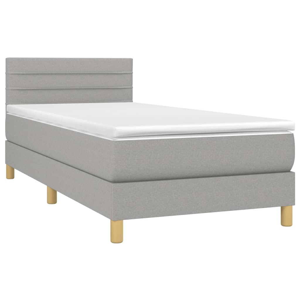 Cama Box Spring Colchón Y Luces Led Tela Gris Claro 90x200 Cm / Vetonek_5
