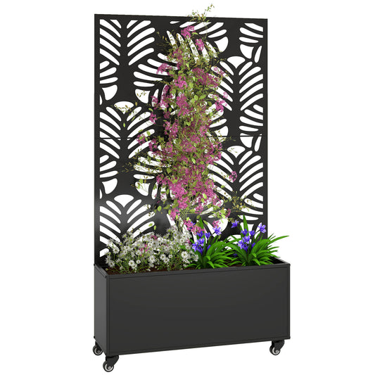 Outsunny Jardinera Exterior Grande De Metal Con Ruedas Y Pantalla Negro_0
