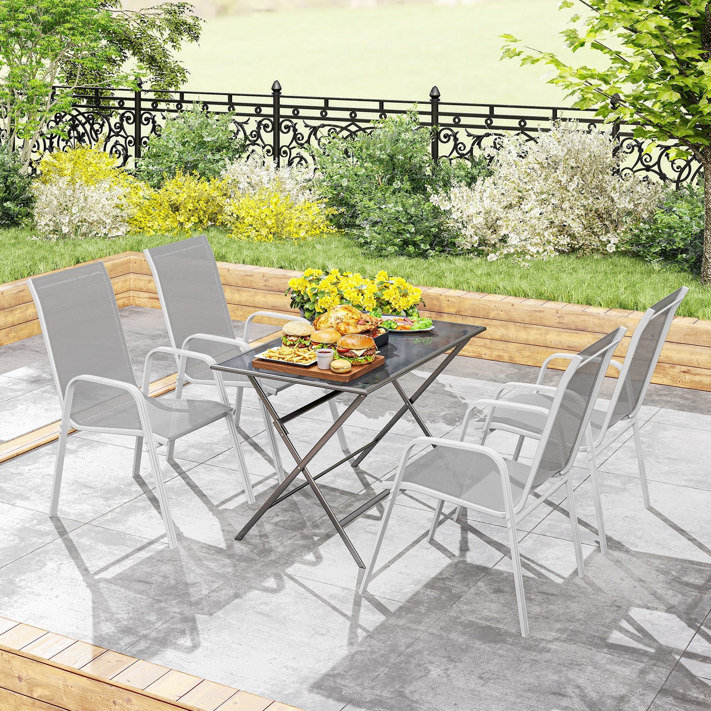 Outsunny Juego De 4 Sillas De Jardín Exterior 54x75,5x95 Cm Gris Claro_3