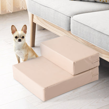 Pawhut Escalera Mascotas 2 Peldaños Cama De Perros Desmontable 45x39x20 Cm Beige_1