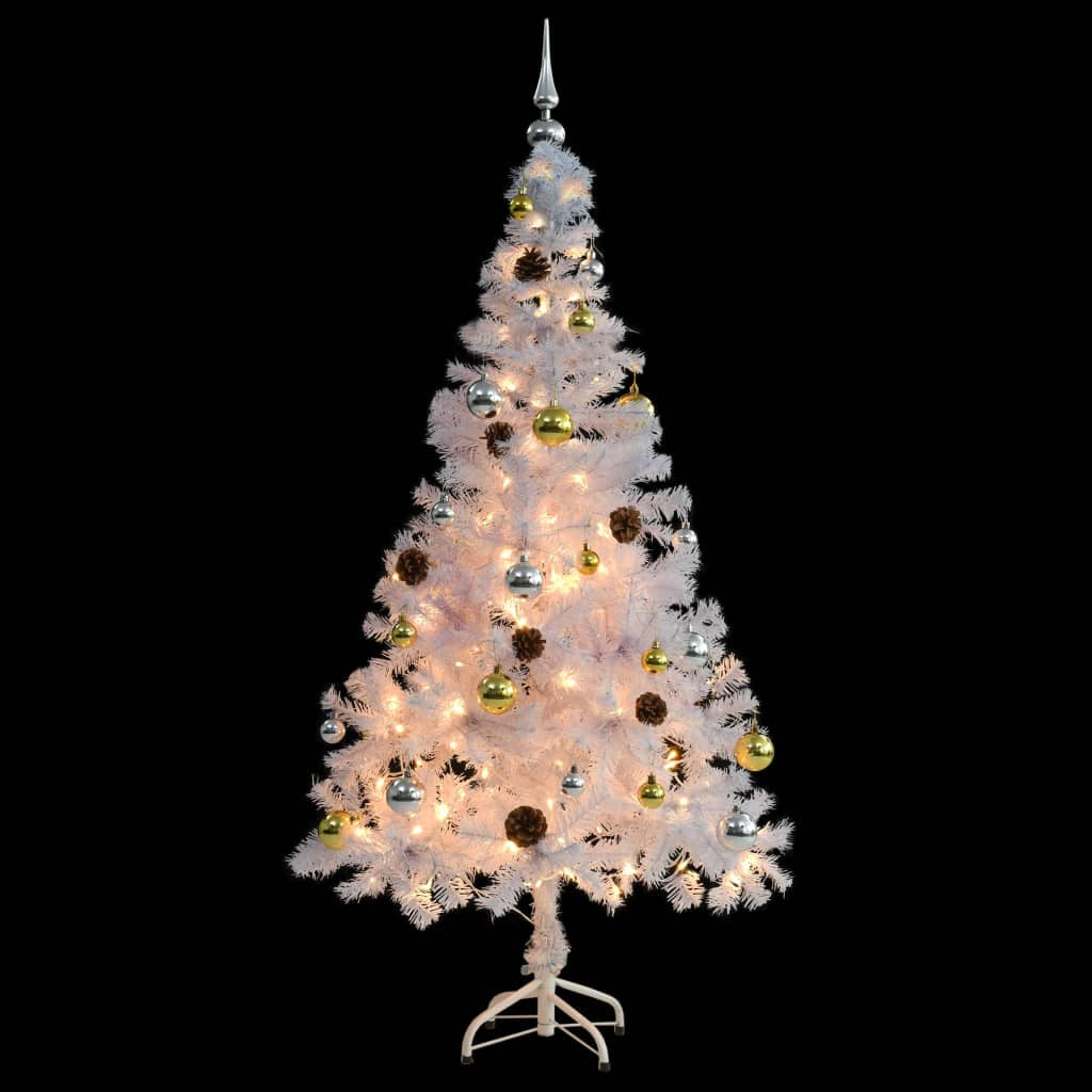 Vidaxl Árbol De Navidad Preiluminado Con Luces Y Bolas Blanco 150 Cm_3