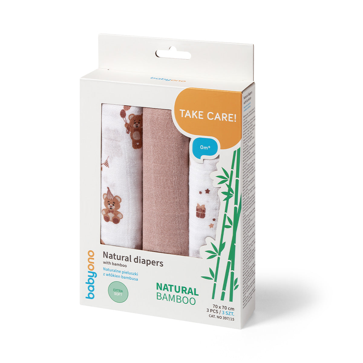 Babyono Pack 3 Muselinas Natural Bambú Organico 70x70 Cm | Suavidad Superior Que Respeta La Piel De Tu Bebé_1