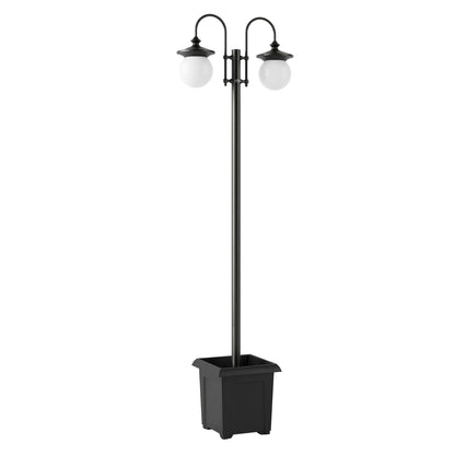 Outsunny Farola Solar Exterior De Jardín Con Macetero 2 Cabezales Impermeable_0