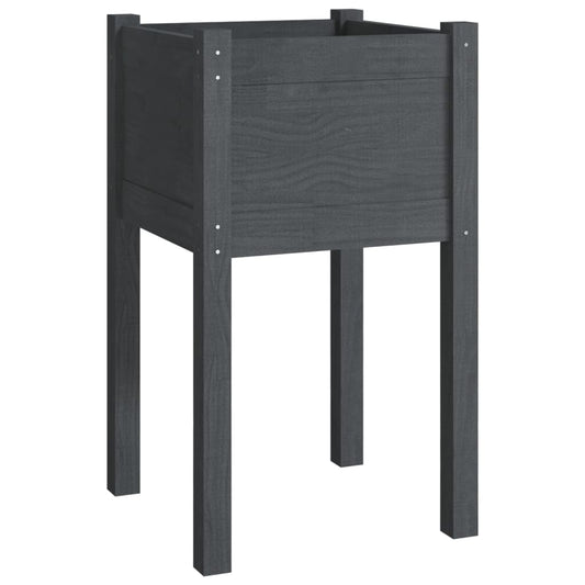 Jardinera De Madera Maciza De Pino Gris 40x40x70 Cm_0