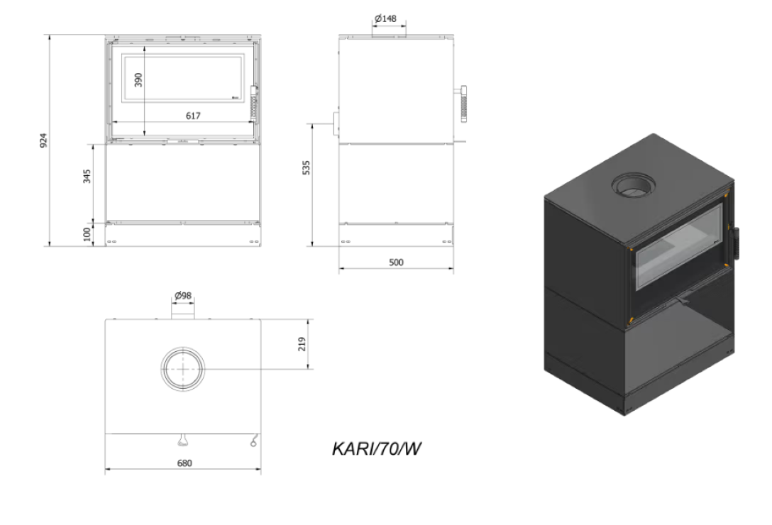 Bricosol Estufa De Leña De Acero Kratki Kari 70 Ø 150 8 Kw Espacio De Madera_4
