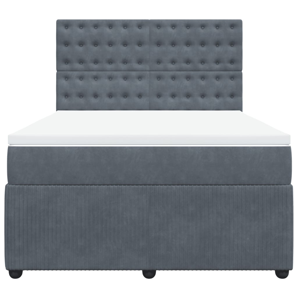 Cama Box Spring Con Colchón Terciopelo Gris Oscuro 140x190 Cm / Vetonek_5