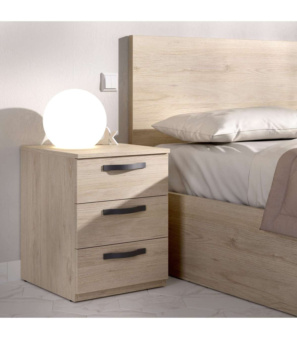 Mesita De Noche Jaen Con 3 Cajones En Natural, 53 Cm(alto)40.4 Cm(ancho)44.7 Cm(fondo)_1