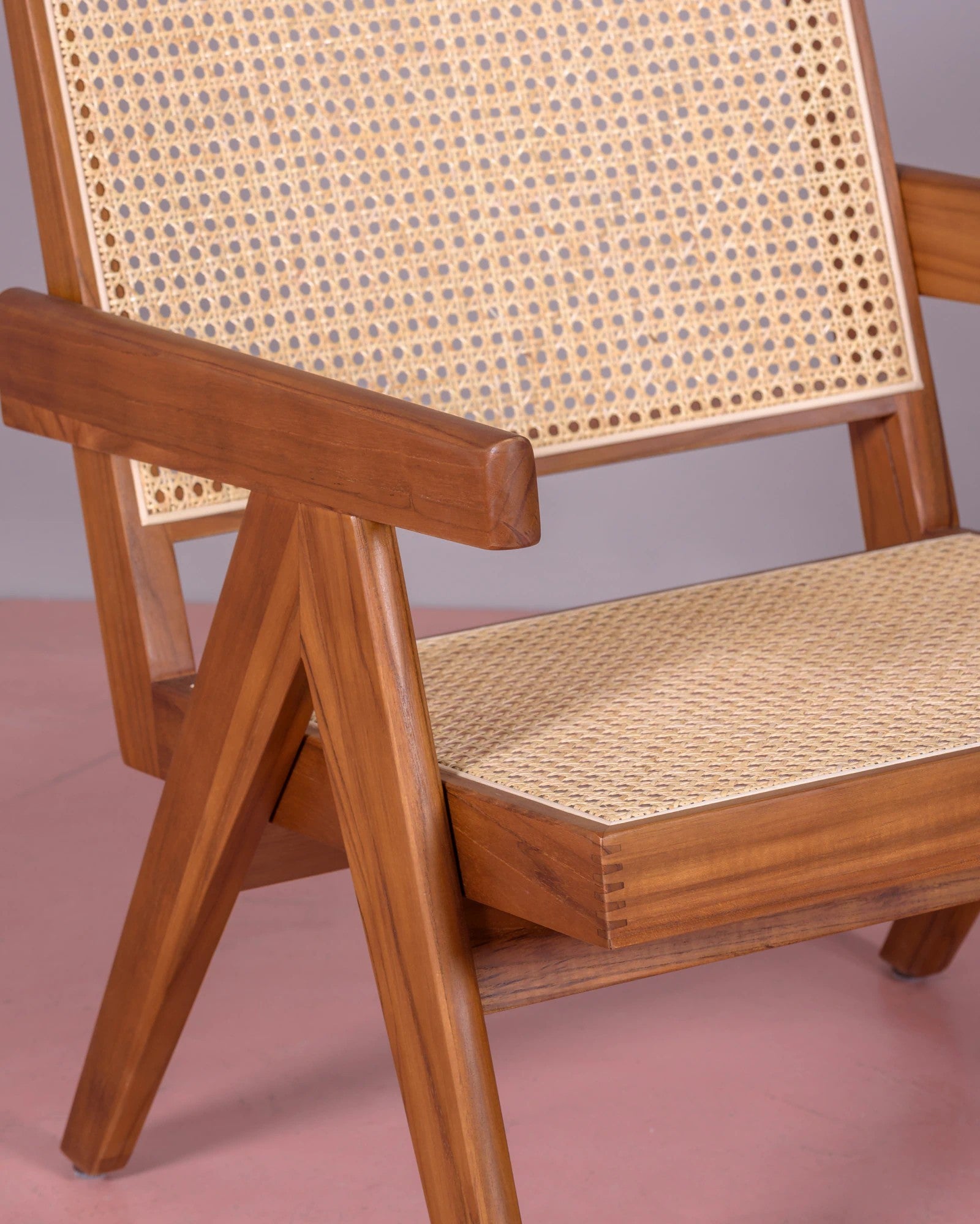 Sillón Clásico Con Reposabrazos En Madera De Teca Y Ratán Natural - Compass_2