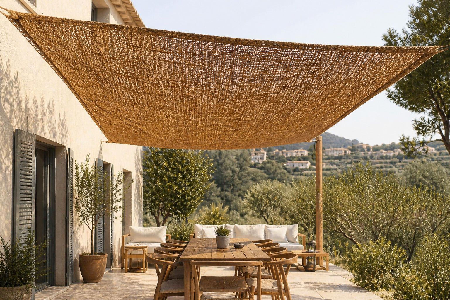Toldo Vela Coco Natural 4x3 M 60% Ocultación Para Jardín Terraza Pérgola_1