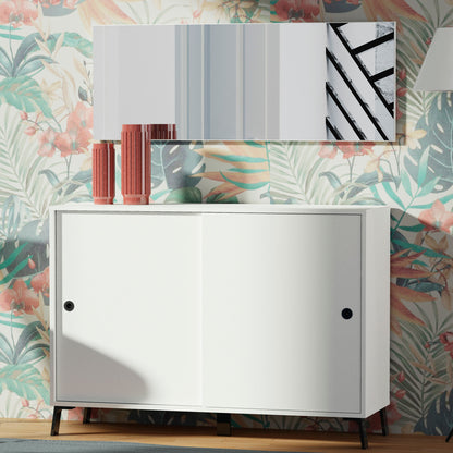 Aparador, Mueble Salón Auxiliar, Buffet, 2 Puertas Correderas 87x120x40 Cm Recibidor Moderno, Briebe, Lys, Blanco_1