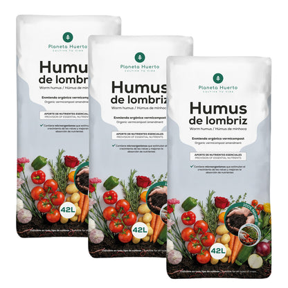Pack 3x Humus de Lombriz 100% Natural Planeta Huerto 42 L
