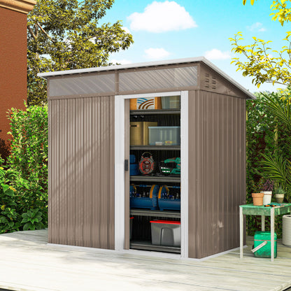 Caseta De Jardín Outsunny Acero Galvanizado Marrón 195x122x182 Cm_1