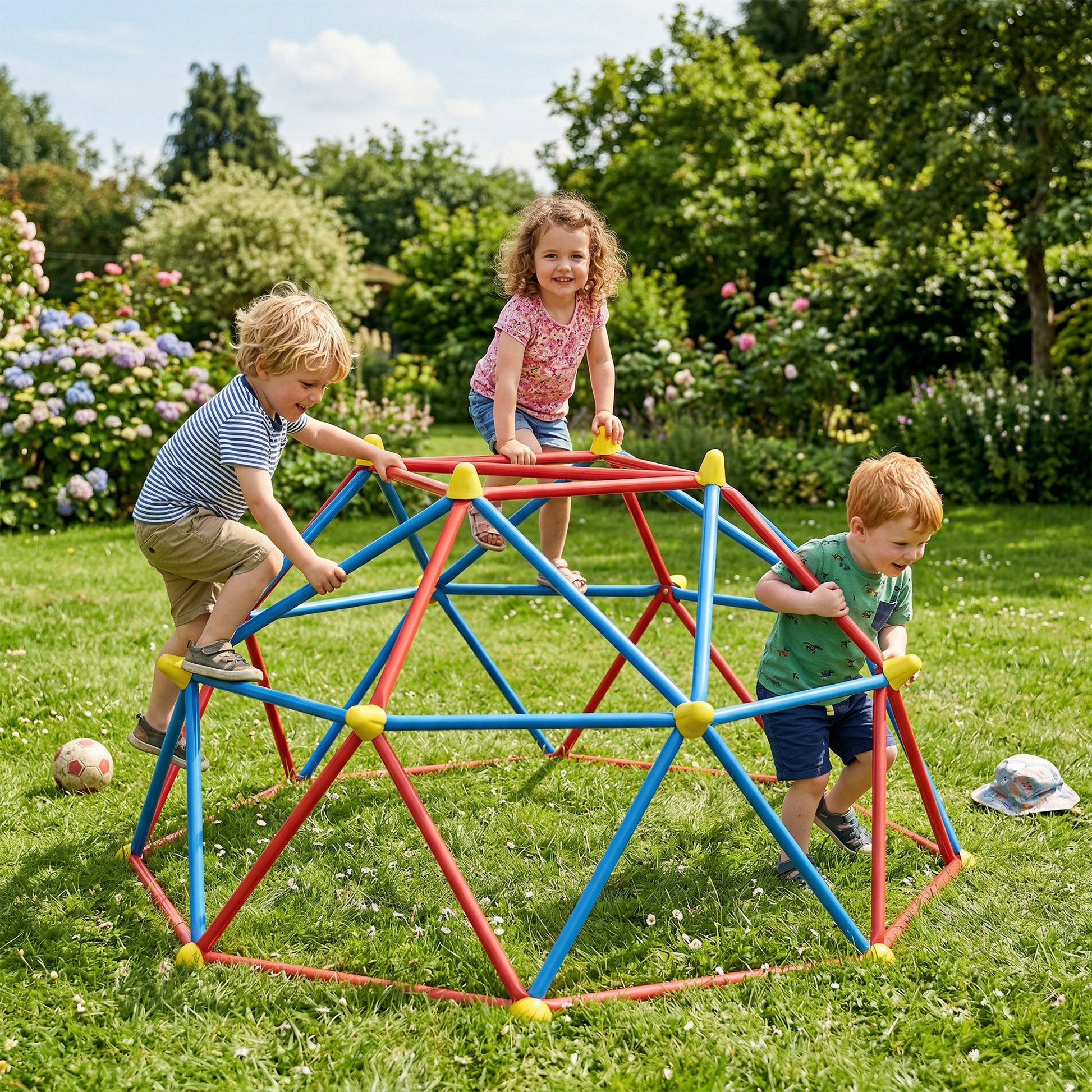 Outsunny Cúpula De Escalada Para Niños De 3-8 Años Ø183x90 Cm Rojo Y Azul_1