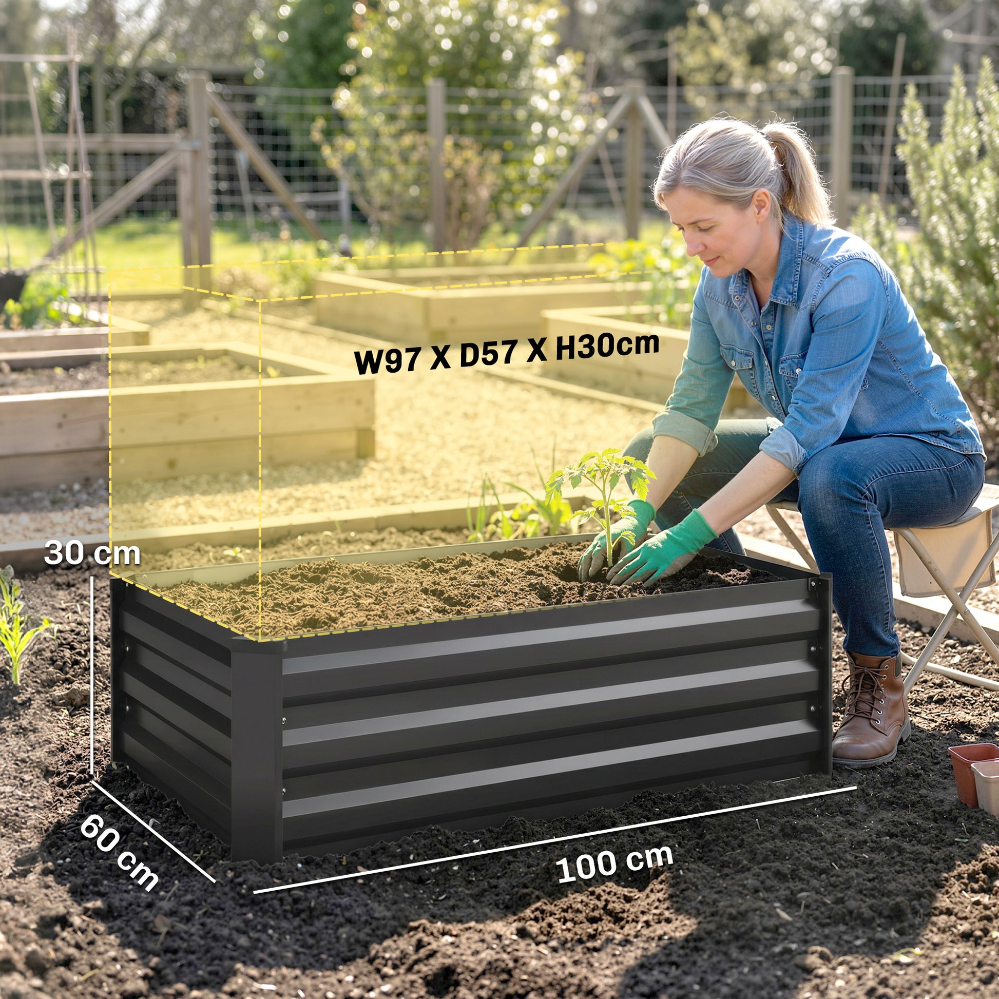 Outsunny Juego De 2 Jardineras De Exterior De Acero 100x60x30 Cm Gris Oscuro_2