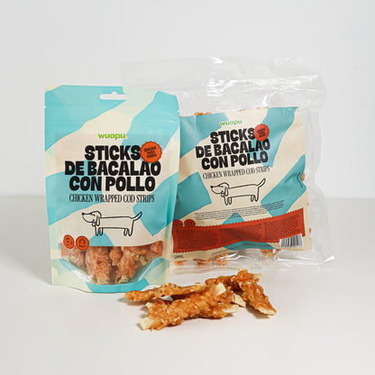 Snack Para Perro En Stick De Bacalao Con Pollo Desecado Wuapu 12x100gr_0