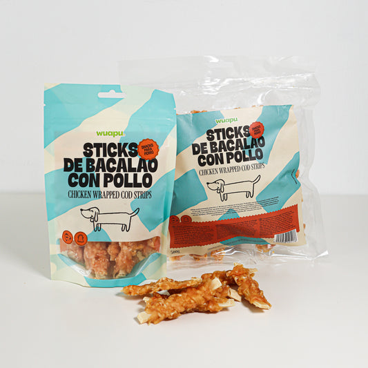 Snack Para Perro En Stick De Bacalao Con Pollo Desecado Wuapu 12x100gr_0