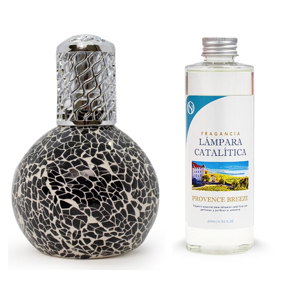 Lámpara Catalítica Mosaico Negro + Aroma Provence Breeze 200ml - Elimina Malos Olores, Impurezas Y Perfuma_0