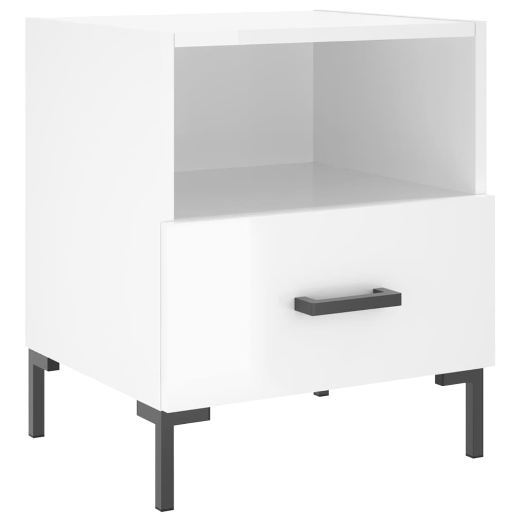 Mesita De Noche Madera De Ingeniería Blanco Brillo 40x35x47,5cm_0