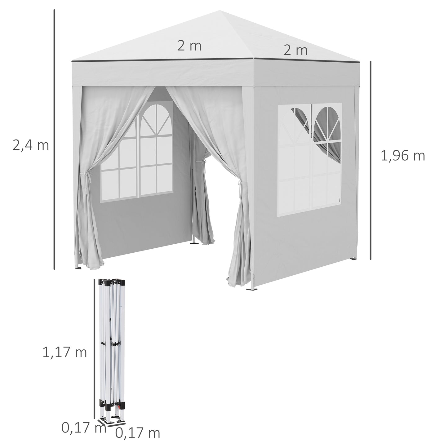 Outsunny Carpa Plegable 2x2m Exterior Con 4 Paredes Y Bolsa De Transporte Blanco_2
