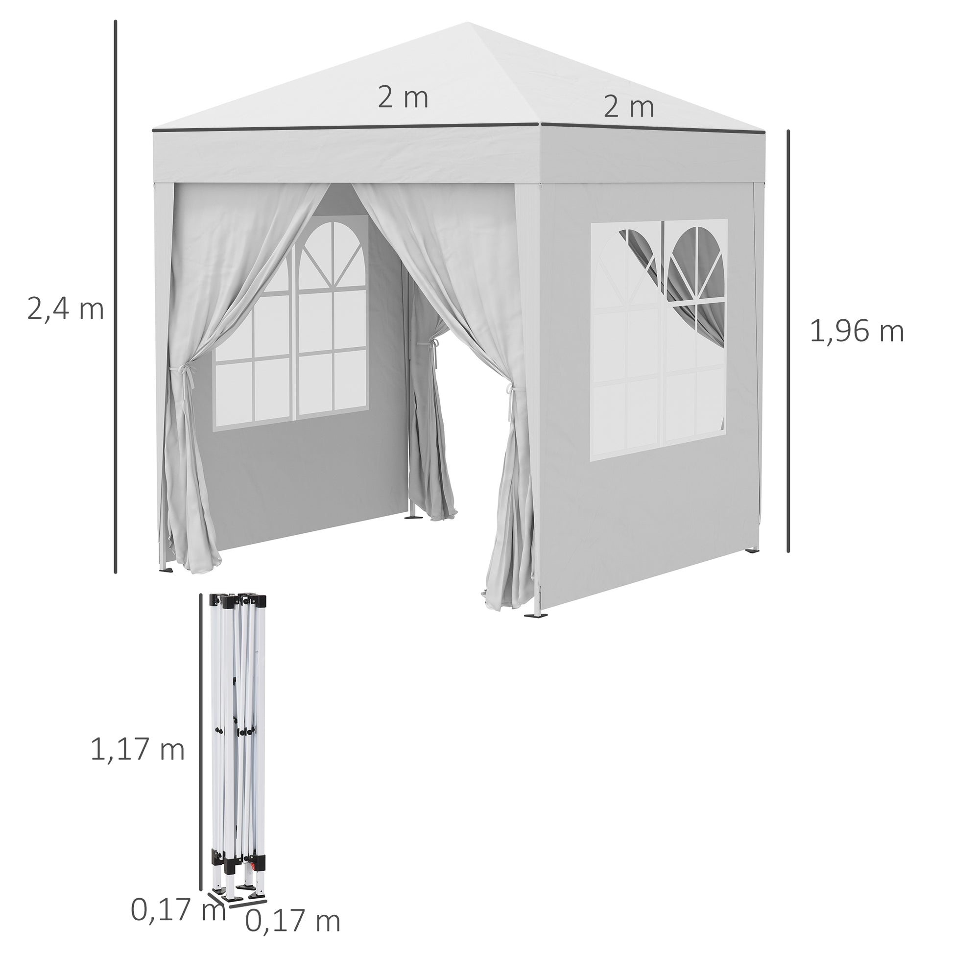 Outsunny Carpa Plegable 2x2m Exterior Con 4 Paredes Y Bolsa De Transporte Blanco_2
