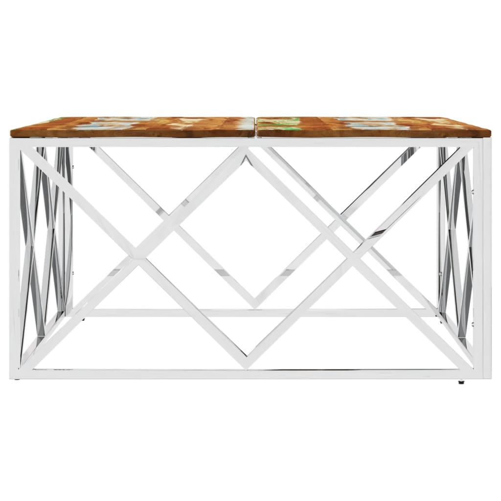Mesa De Centro Acero Inoxidable Y Madera Reciclada Plateada_2