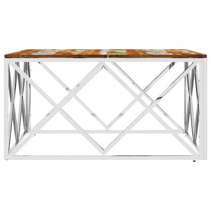 Mesa De Centro Acero Inoxidable Y Madera Reciclada Plateada_2