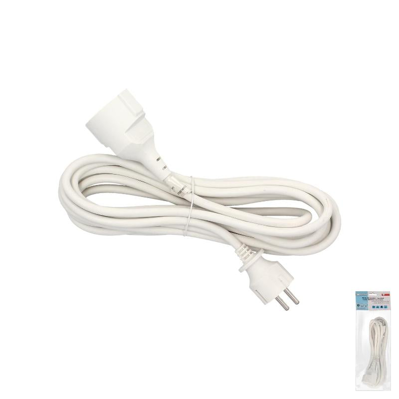 Prolongador Cable Electrico 5 Metros. Alargadera 16 A. 3500 W. Conexión Sucko 3 Polos + Tierra. Color Blanco_0