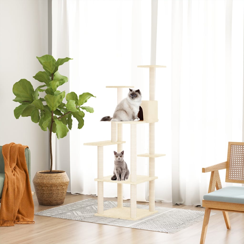 Rascador Para Gatos Con Postes De Sisal Crema 153 Cm_1