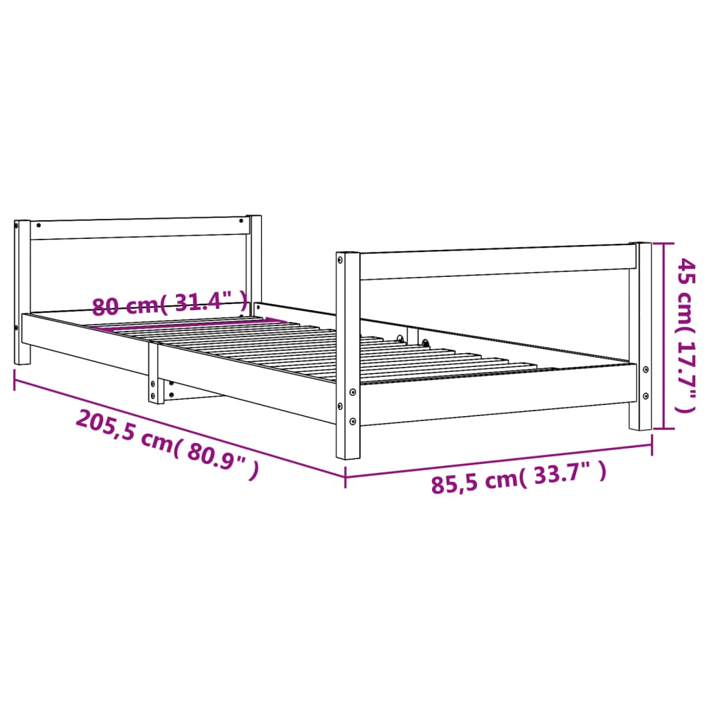 Estructura De Cama Para Niños Madera De Pino Blanco 80x200 Cm / Vetonek_5