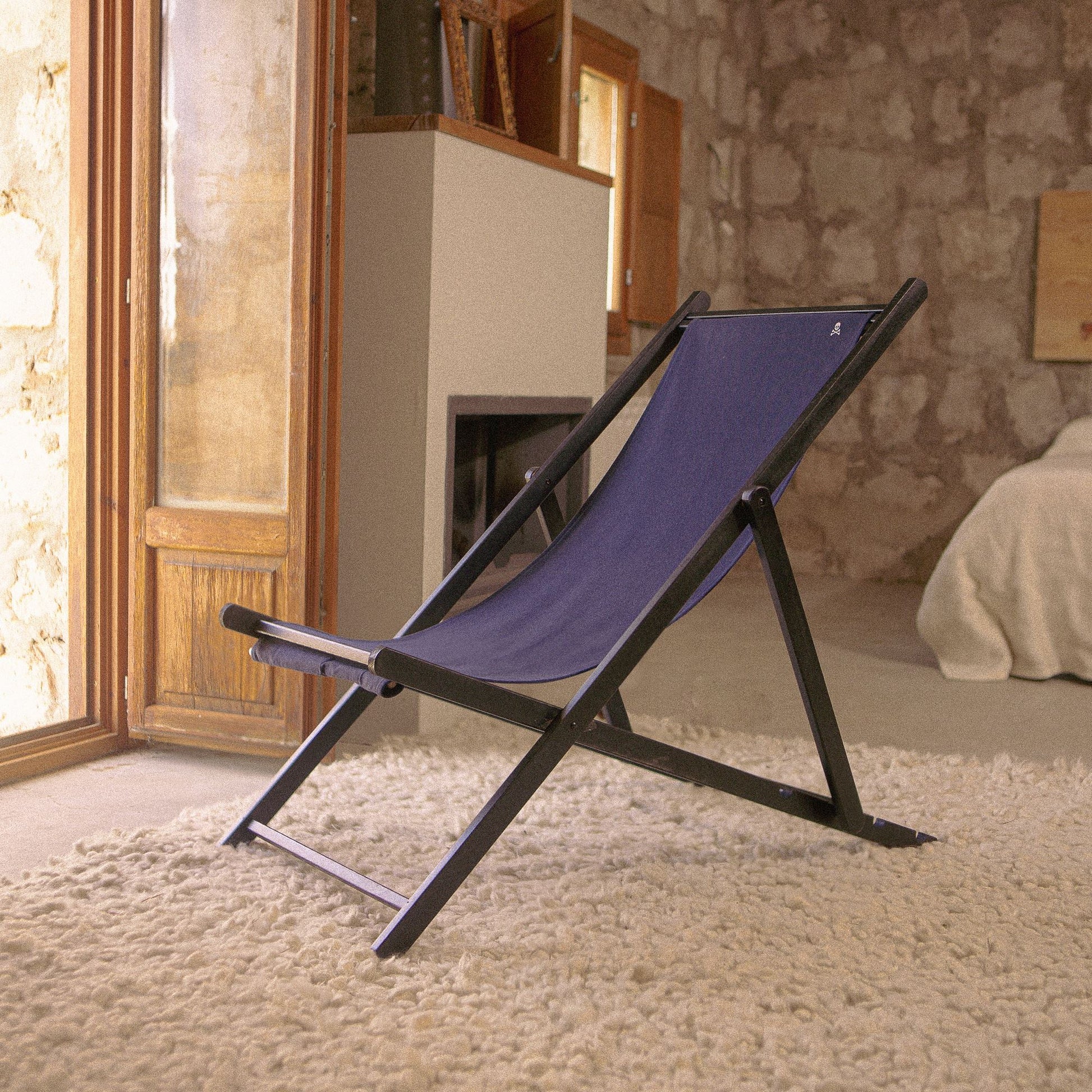 Hamaca Plegable De Madera De Haya Sin Brazos, Wengué Y Azul Oscuro - Scalpers_3