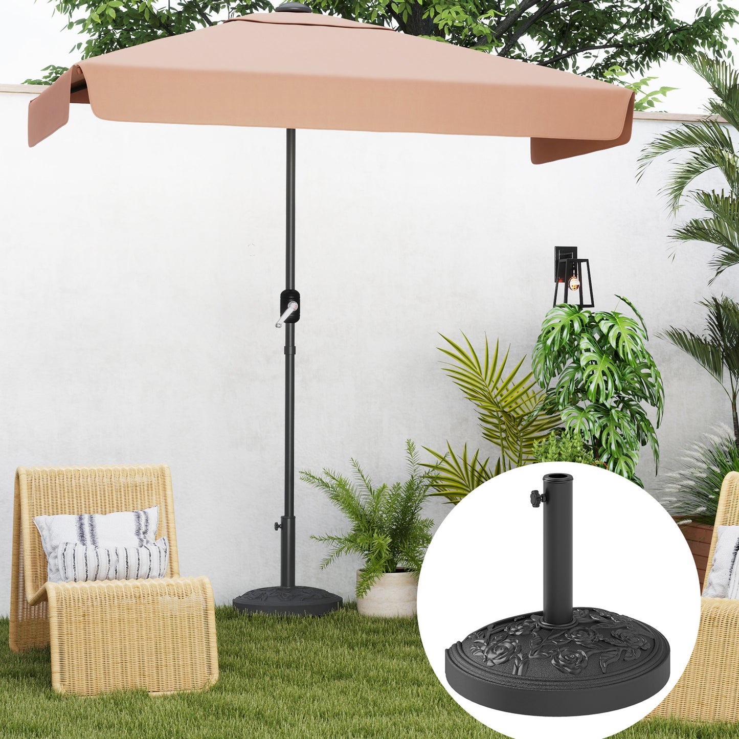 Outsunny Base Para Sombrilla Semicircular Relleno De Cemento Peso 12 Kg Negro_4