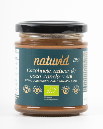 Crema de Cacahuete y canela BIO Natuvid (200g) | 100% Natural, Vegana, Sin Gluten y Sin Lactosa_0