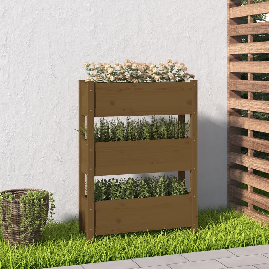 Jardinera De Madera Maciza De Pino Marrón Miel 77x25x104,5 Cm_1