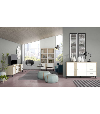 Mueble Aparador Para Comedor Modelo Samira 2 Puertas 3 Cajones Acabado Sahara/blanco, 136._4